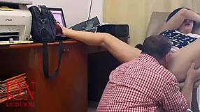 Boss Lady Forces Employee to Lick Juicy Big Pussy Lips in Hidden Office Femdom Cam