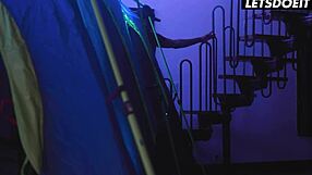 Hot Brunette Step Sisters Take Dirty BBC Anal Doggystyle in Hostel Tent FFM Threesome