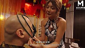 check out this long-legged cheongsam beauty giving a teasing footjob at the massage parlor...