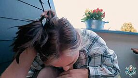 damn deepthroating this monster cock on balcony neighbor might spot us