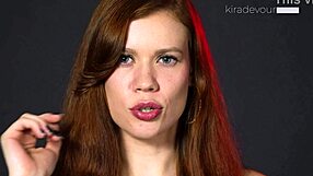 Russian goddess stares into eyes during intense jerk off instructions