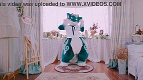 Cute dragon dragon dances playfully with furry charm and energy all around