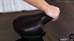 Stepson anal fucks milf London River on exercise bike.