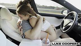 hot tinder date bailey base rides luke cooper's huge cock in car