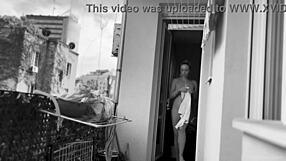 Chubby Naked Woman Flashes Shaved Pussy And Big Tits On Balcony For Neighbors