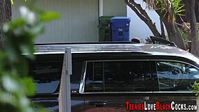 Teen slurps massive black cock hungrily