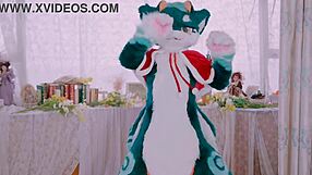 Cute dragon dragon dances playfully with furry charm and energy all around