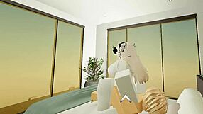 Experienced cowgirl rides hard in average roblox condo setup