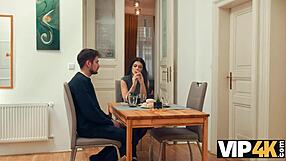 hey that sexy brunette hears the whistle and drops to suck old daddy's cock right there