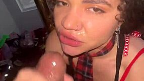 my curly pigtail nympho face takes a massive sloppy facial load