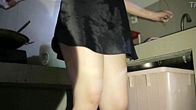 Watch Me Cook in Black Satin Dress... Pussy Tease in Kitchen!