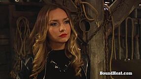 bound pale big tits lesbian slave screams in ecstasy as mistress fingers her pussy hard