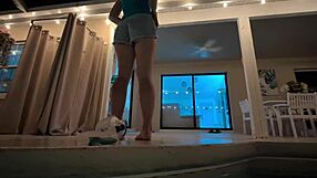 Late Night HORNY GIRLFRIEND Fingers Petite Pussy to ORGASM by Pool