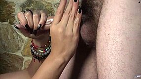 damn this hot handjob ends with cum dripping off her long black nails huge load.