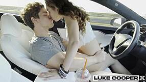 hot tinder date bailey base rides luke cooper's huge cock in car