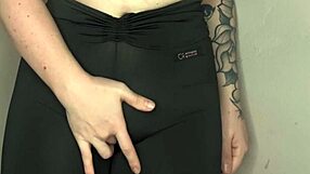whispering asmr while teasing cameltoe in tight black yoga leggings up close
