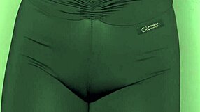 whispering asmr while teasing cameltoe in tight black yoga leggings up close