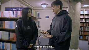 he met her at the library now shes bent over taking rough doggystyle cum