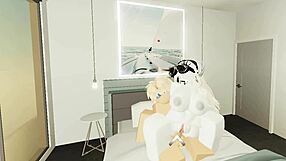 Experienced cowgirl rides hard in average roblox condo setup