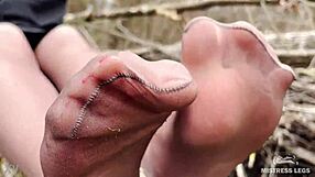 goddess wanders spring forest spreading legs teasing nylon pantyhose feet