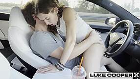 hot tinder date bailey base rides luke cooper's huge cock in car