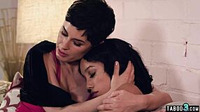 olive glass comforts her ebony girlfriend alexis tae with tender lesbian love