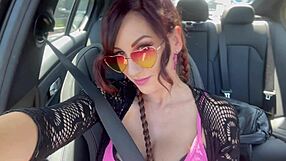 italian milf artemisia love flashes shaved juicy pussy in car close up