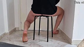 Dude's panting grinding that stool stripping slow to huge cumshot on big italian cock