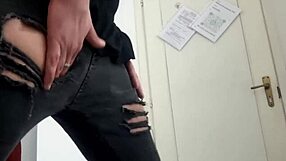 Dude's panting grinding that stool stripping slow to huge cumshot on big italian cock