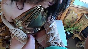i felt naughty in golden dress for deep suck and hard pounding on freezer