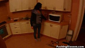 fucking my glasses-wearing teen on the piano with her shaved pussy