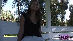 college cutie lifts skirt for risky outdoor pussy and big tit flashing thrills