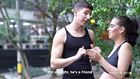 pregnant babe meets two guys for a steamy threesome and double cum finish