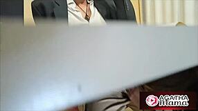 agatha mama brazilian milf flashes big tits pussy under desk for bbc anal gaping