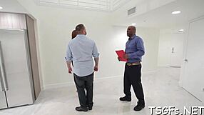 damn ladyboy slut begs for garage anal cock smashing