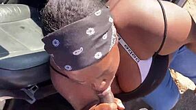 thot goes crazy deepthroating fat black cock outdoors in public blowjob frenzy
