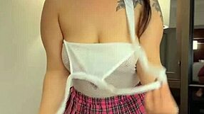 sexy asian schoolgirl flashes huge natural tits shakes fat ass