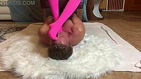 pink pantyhose on this asian slave feels so humiliating while bound for foot domination