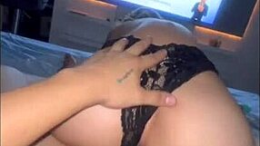 Latina ebony in lingerie squirts hard with interracial toy play tease