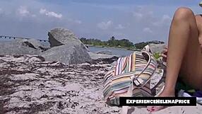 Nikki Brooks teases voyeurs in sheer thong on Cuban beach