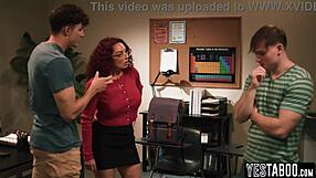 horny teen students double penetrate big tits milf teacher bent over desk in class