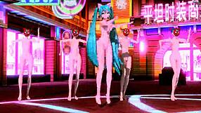 whoa hatsune miku and megurine luka shake big asses in world end dancehall
