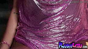 Confident brunette teen Kelsey Joan strips naked nipples pierced