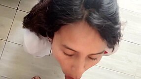 Peruvian Latina Prostitute Bent Over for Shaved Pussy Doggystyle Blowjob Quickie Creampie