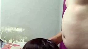 ebony employee kneels sucking boss cock before doggystyle pounding