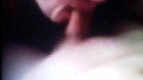 Sucking deep on throbbing cock with spit dripping down during intense amateur blowjob session