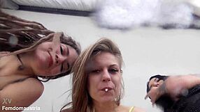 Three brazen girls spit all over your face in group humiliation