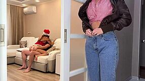 our real christmas cheat: creampie wife's pussy then blast her friend's mouth