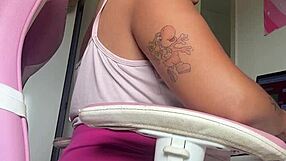 chubby girl's loud natural farts tease home office desk during workday vibes