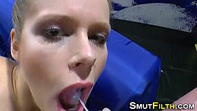 Fetish whore facialized in hardcore bukkake blowbang